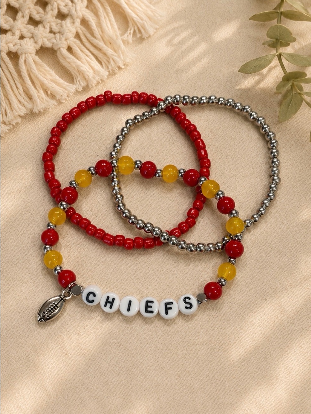 CHIEFS Beaded Bracelet Set - Red & Yellow | Handmade